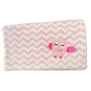 LE BEBE FAVORITE HTF Pink White Sleeping Owl Chevron Baby Blanket Plush Lovey